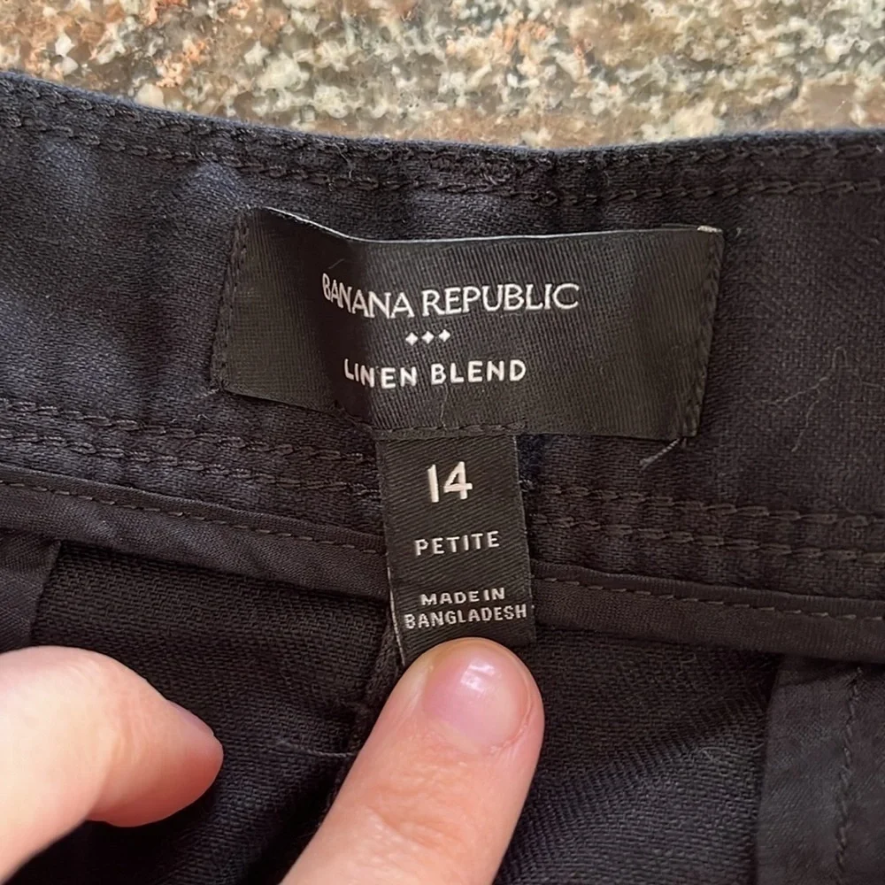 Banana Republic Pleated Wide Leg Linen Cotton Blend Trouser Pant Black 14 Petite